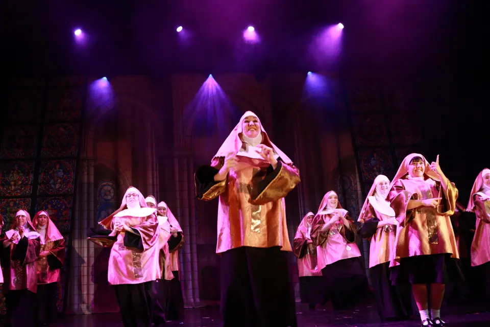 Willenhall Musical Theatre Company's 2019 production of Sister Act at Dormston Mill Theatre, Sedgley. Photograph 110 of 234.