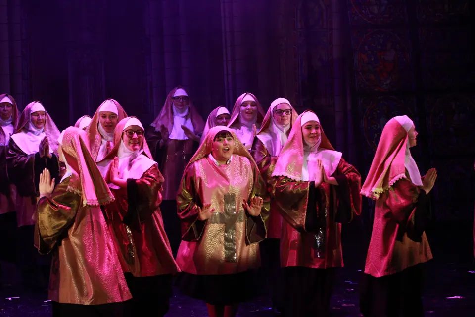 Willenhall Musical Theatre Company's 2019 production of Sister Act at Dormston Mill Theatre, Sedgley. Photograph 117 of 234.