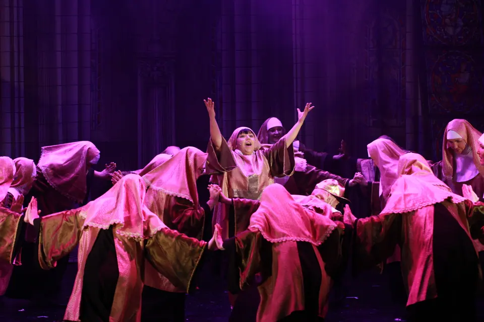 Willenhall Musical Theatre Company's 2019 production of Sister Act at Dormston Mill Theatre, Sedgley. Photograph 118 of 234.