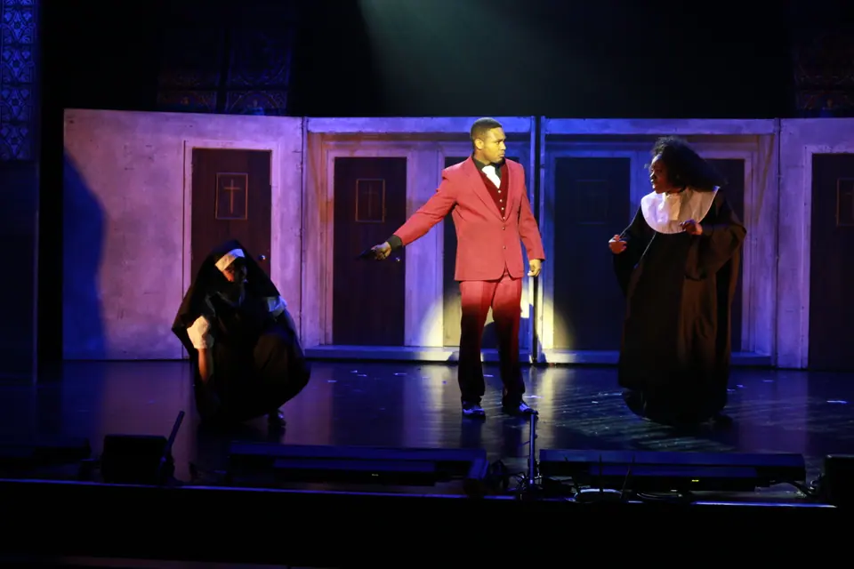Willenhall Musical Theatre Company's 2019 production of Sister Act at Dormston Mill Theatre, Sedgley. Photograph 216 of 234.