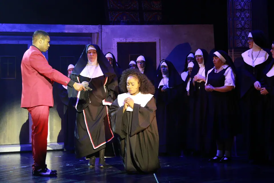 Willenhall Musical Theatre Company's 2019 production of Sister Act at Dormston Mill Theatre, Sedgley. Photograph 218 of 234.