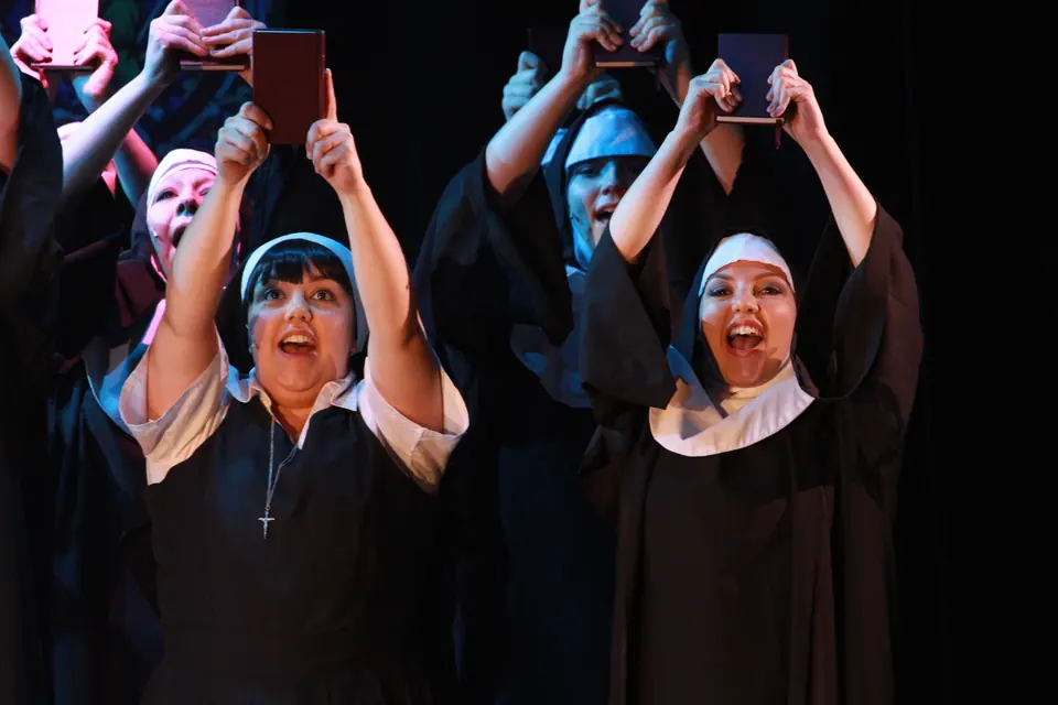 Willenhall Musical Theatre Company's 2019 production of Sister Act at Dormston Mill Theatre, Sedgley. Photograph 77 of 234.