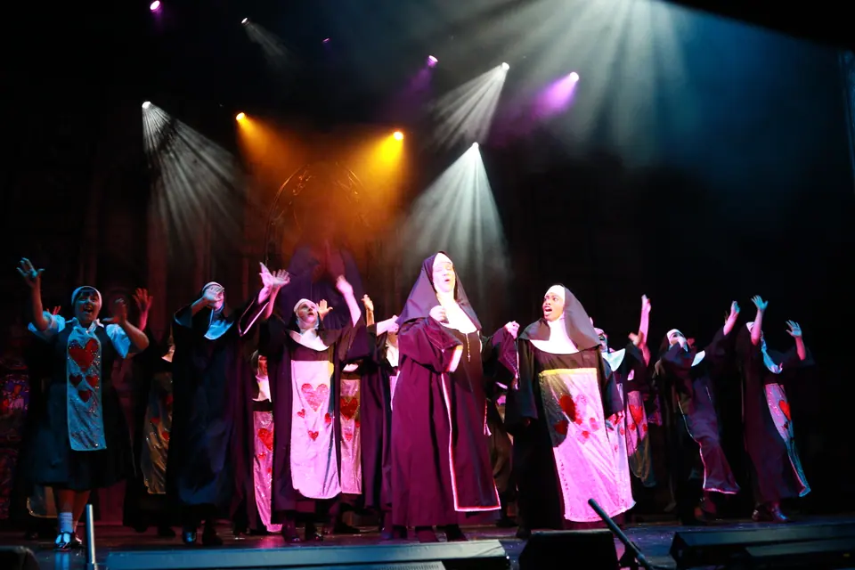 Willenhall Musical Theatre Company's 2019 production of Sister Act at Dormston Mill Theatre, Sedgley. Photograph 86 of 234.